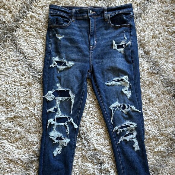 American Eagle Distressed Super Hi Rise Jeggings Size 10 Short 10S - Picture 3 of 8